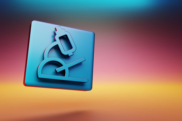 显微镜图标。美丽的蓝色显微镜符号图标在多色明亮的背景。3 d渲染插图。用于设计的背景图案。图片下载