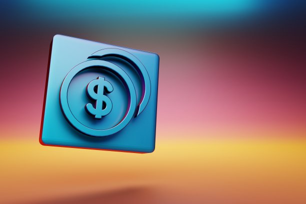 硬币图标。美丽的蓝色硬币符号图标在多色明亮的背景。3 d渲染插图。用于设计的背景图案。图片下载