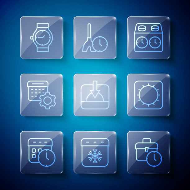 设置线日历和时钟冬季工作时间图片下载