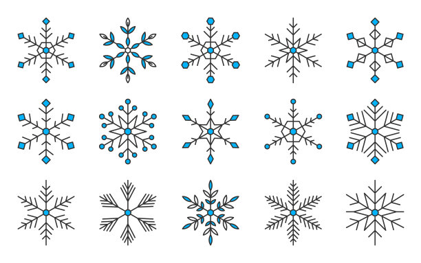 雪花结霜的冬季雪元素线平套图片下载