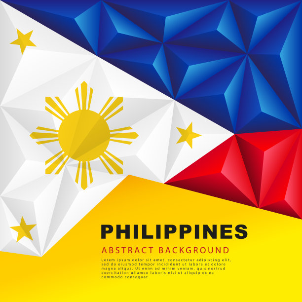 菲律宾的多边形国旗。矢量插图。抽象背景以彩色蓝、红条纹的形式呈现图片下载