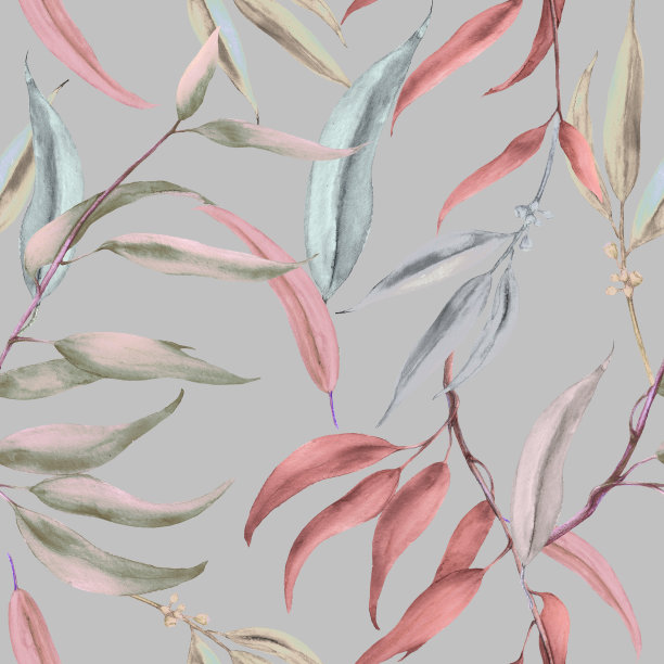 重复植物图案粉彩叶背景图片下载
