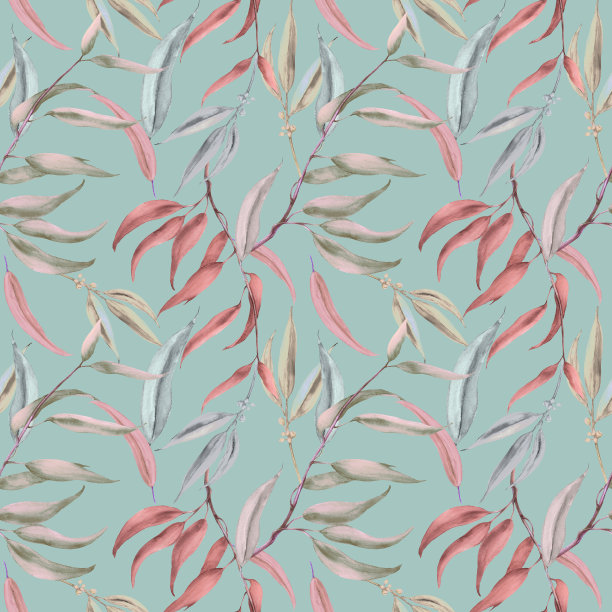 重复植物图案粉彩叶背景图片下载