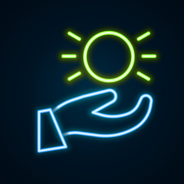 发光的霓虹灯线球悬浮在上方的手图标图片下载