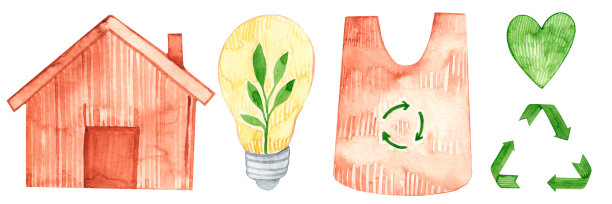 地球日水彩套装。回收利用，关爱自然。孤立在白色背景。图片下载