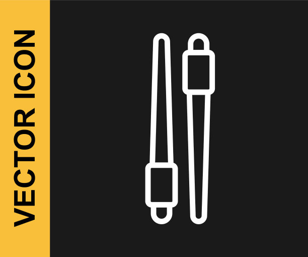 白色线食物筷子图标孤立在黑色上图片下载