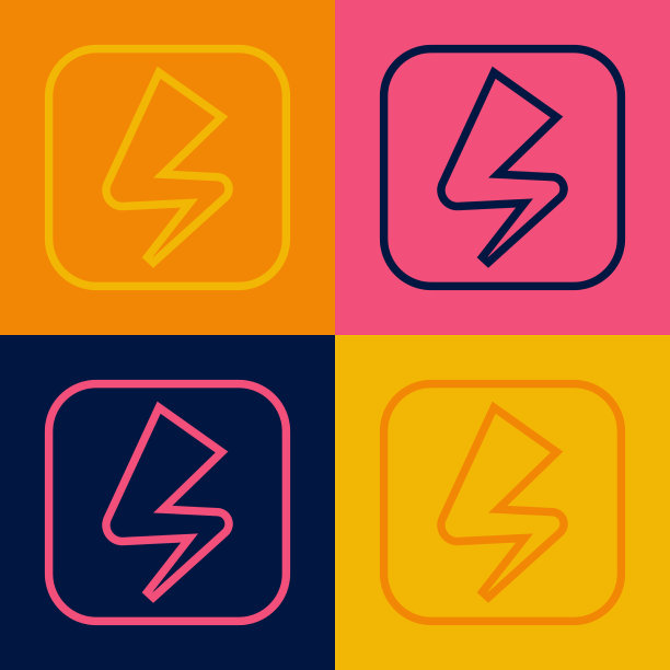 波普艺术线闪电图标孤立的颜色图片下载
