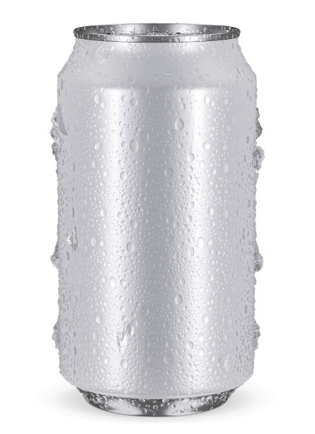 3d渲染逼真的铝罐与水滴。金属罐啤酒，汽水，柠檬水，果汁，能量饮料。模型，空白的拷贝空间。图片下载