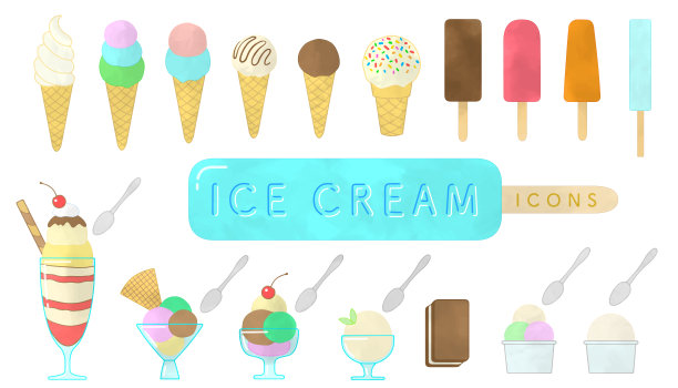 水彩图标集冰淇淋和冻糕图片下载