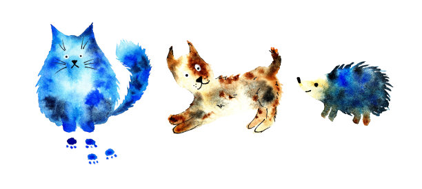 水彩画一套动物猫狗图片下载