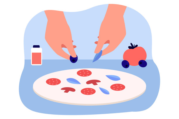 手烹饪比萨平面矢量插图图片下载