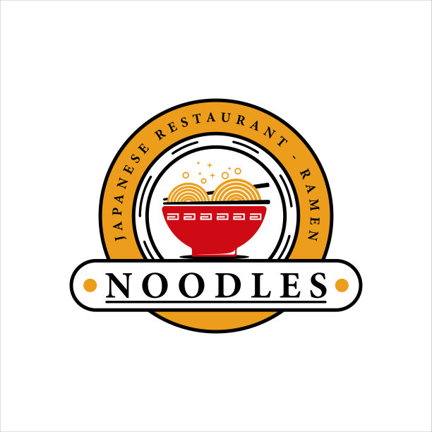 面条或拉面碗标志矢量复古模板图标设计。中国和日本传统或现代的食品概念符号与圆形徽章复古的餐厅业务图片下载