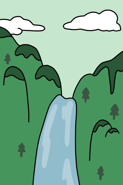 瀑布森林山自然卡通图片下载