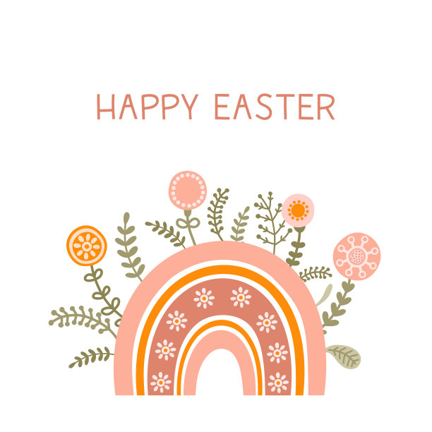 复活节用彩色蜡笔彩虹剪影明信片模板。插图彩色彩虹在平坦的风格和空间为您的文本。向量。图片下载