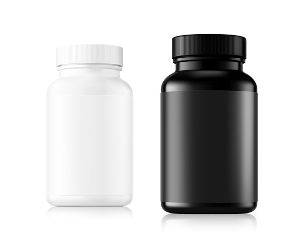 黑色和白色塑料瓶模型与白色背景。图片下载