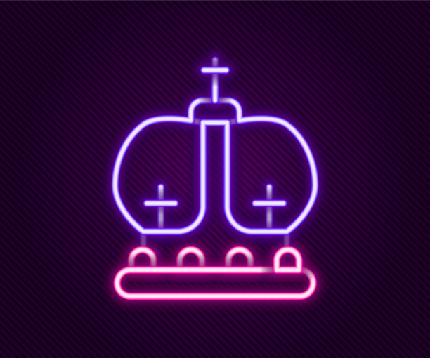 发光的霓虹灯线英国皇冠图标孤立上图片下载