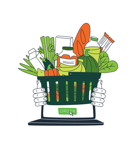 杂货快递配送网上商店订单的背景图案。图片下载