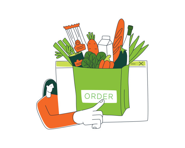 杂货快递配送网上商店订单的背景图案。图片下载