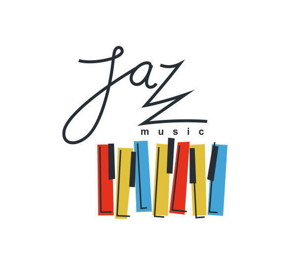 爵士音乐会徽或会徽扁平风格孤立图片下载