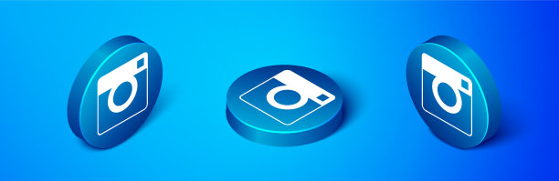 等距摄影相机图标孤立在蓝色图片下载