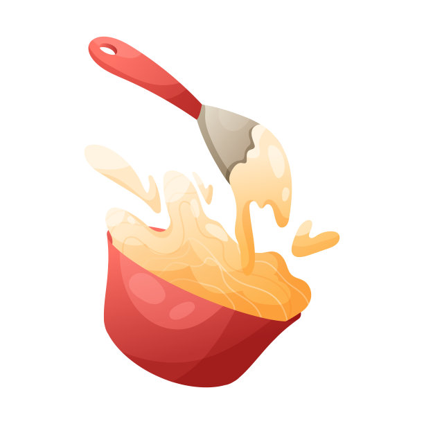 锅铲打奶油在碗矢量插图。图片下载