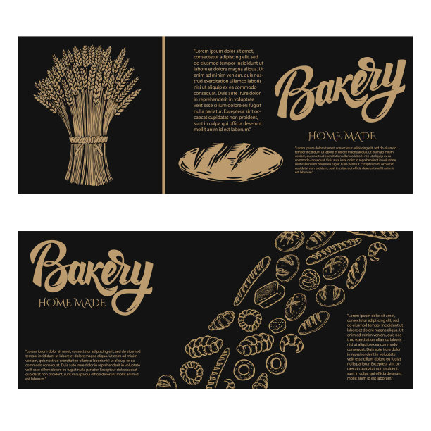 面包店宣传单模板。设计元素的包装，横幅，传单，卡片。矢量图图片下载