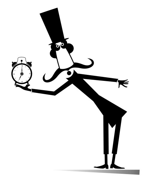 戴着大礼帽的卡通男人拿着闹钟图片下载