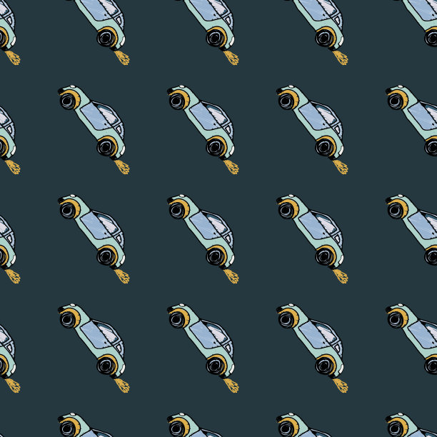 可爱的跑车无缝图案。运输壁纸。孩子手绘汽车背景。图片下载