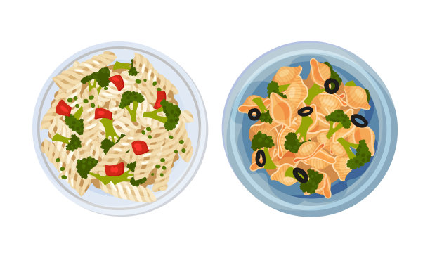 煮熟的意大利面菜肴设置顶部的意大利面与图片下载