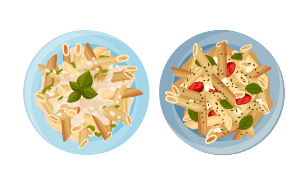 从上往下看，煮好的意大利面盛在盘子里图片下载