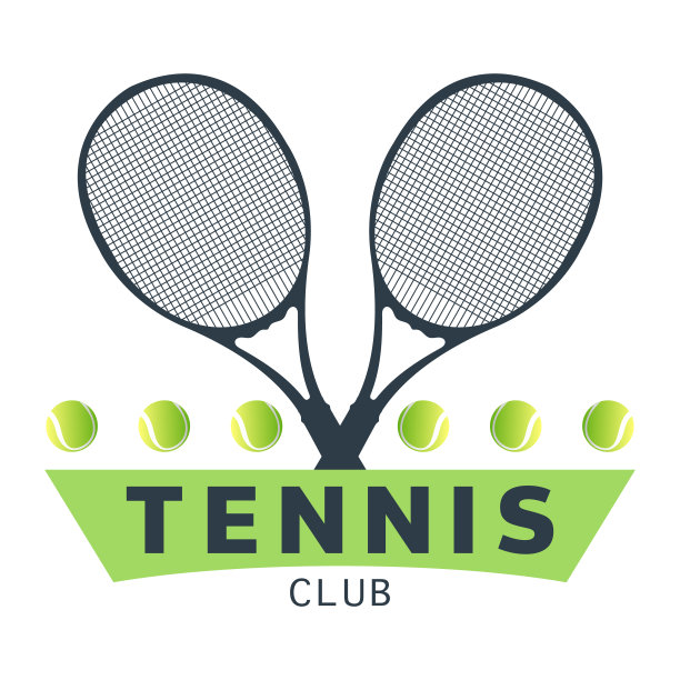 网球俱乐部标志与球拍和球，简单的平面设计风格，插图矢量EPS 10，可用于网球锦标赛标志图片下载