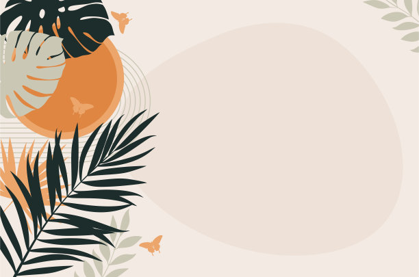 热带复古棕榈和monstera树叶框架。夏季热带叶。图片下载