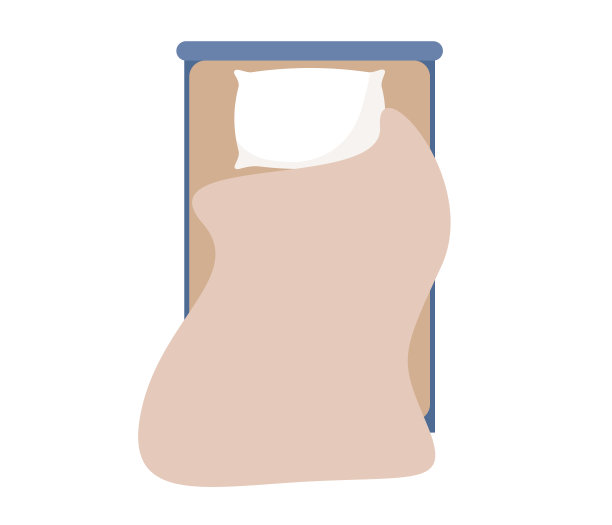 单人床图标与床单，枕头和羽绒被俯视图。矢量平面插图图片下载