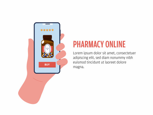 用手机app买药。手持手机。矢量图图片下载