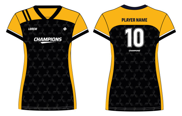 妇女运动球衣t恤设计平面草图插图与半色调图案适合女孩和女士排球球衣，足球，足球和篮球，体育运动制服工具包图片下载