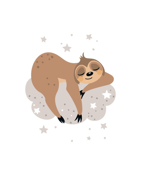 夏日明信片，背景是一只可爱的树懒。一份手写的祝福。矢量插图。图片下载