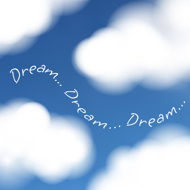 梦想。矢量插图，在蓝天背景上有蓬松的云图片下载