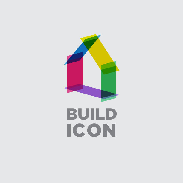 建筑图标。房地产标志。家居装饰。宫符号由彩色透明元素组成。图片下载