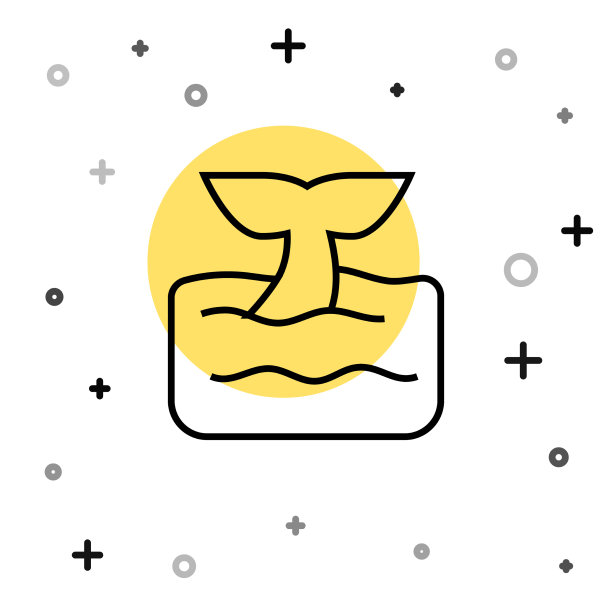 黑线鲸鱼的尾巴在海浪图标孤立图片下载