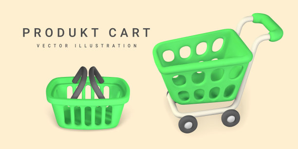 3d空绿色购物车。购物的概念。矢量图图片下载