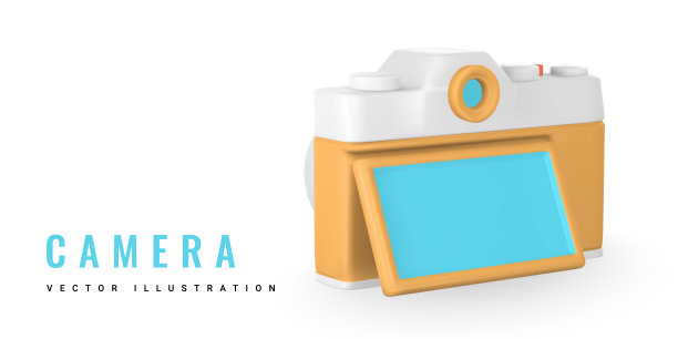 可爱的卡通摄影相机。逼真的3 d相机。夏季对象。矢量图图片下载