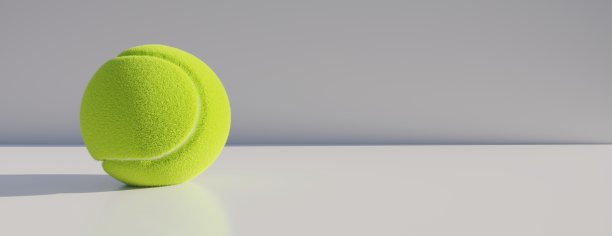 网球明亮的黄色颜色特写前视图，旗帜，复制空间。三维渲染图片下载