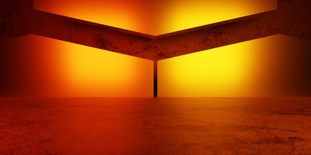 3d渲染飞船走廊橙色背景霓虹灯发光。朋克的概念。广告、展厅、科技、未来、现代、室内、隧道场景。科幻未来插图图片下载