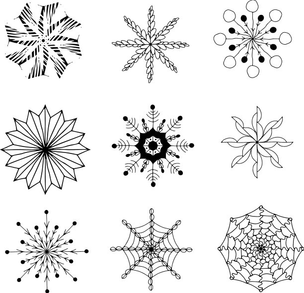 一套手绘美丽的雪花装饰图片下载