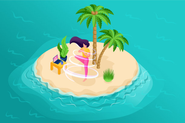 在海滩上冥想的3d等距女孩图片下载