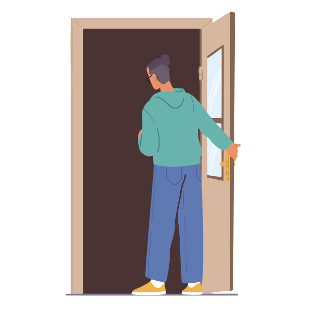 青年男子站在家门口往里看图片下载