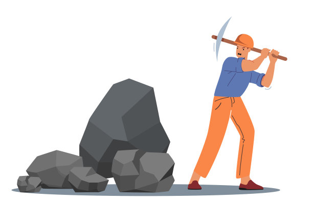 矿工用鹤嘴锄挖土探化石上图片下载