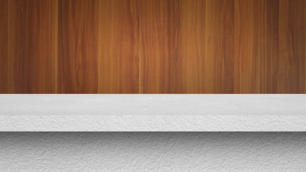 棕色木墙上灰色混凝土架子的透视，用于室内和展示产品，工作室房间图片下载