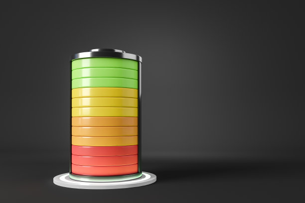 指挥台上的动力电池，五颜六色的充电水平和黑色的背景图片下载