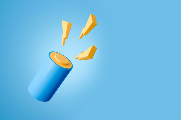 蓝色背景带闪电的动力电池。本空间图片下载